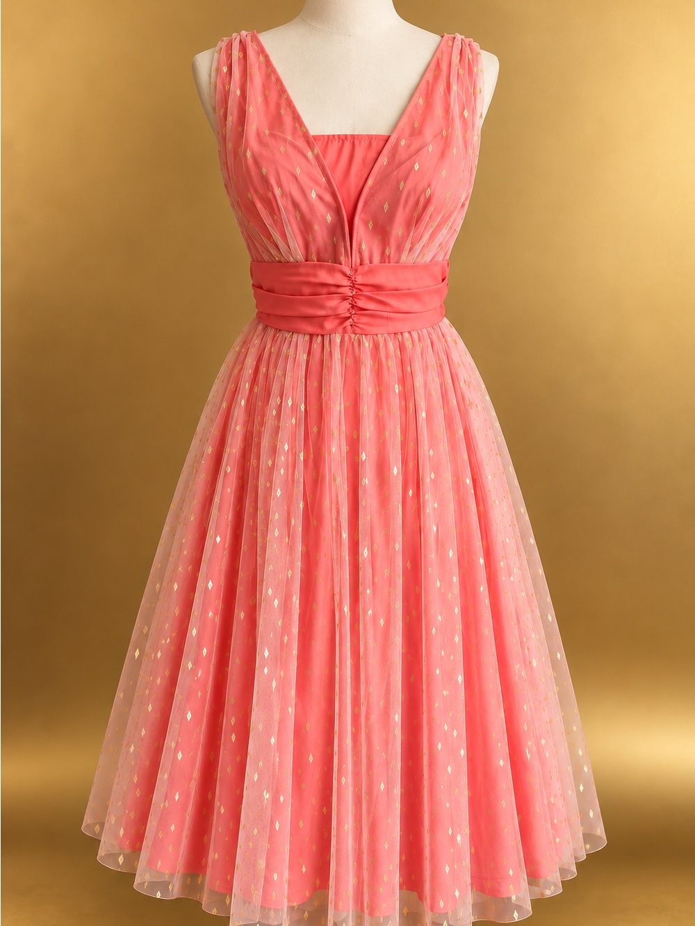 Retro Stage NWT 1950s V-Neck Sequin Cocktail Dress Coral Pink Sz L